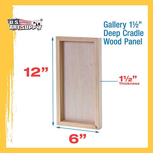 U.S. Art Supply 6" x 12" Birch Wood Paint Pouring Panel Boards, Gallery 1-1/2" Deep Cradle (Pack of 4) - Artist Depth Wooden Wall Canvases - Painting U.S. Art Supply