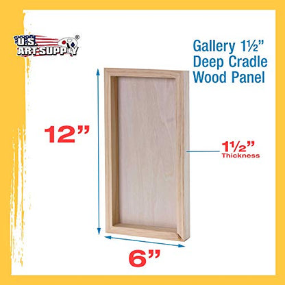 U.S. Art Supply 6" x 12" Birch Wood Paint Pouring Panel Boards, Gallery 1-1/2" Deep Cradle (Pack of 4) - Artist Depth Wooden Wall Canvases - Painting