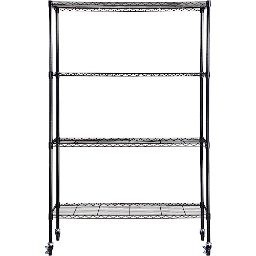 VEVOR Storage Shelving Unit with Wheels, 4-Tier Adjustable, 700 lbs Capacity, Heavy Duty Garage Shelves Metal Organizer Wire Rack, Black, 48" L x 18" VEVOR