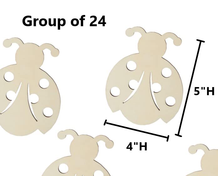Pack of 24 Unfinished Wood Ladybug Cutouts by Factory Direct Craft - Blank Wooden DIY Bee Shapes for Scouts, Camps, Vacation Bible School, & Birthday Factory Direct Craft