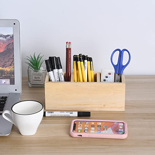 dedoot Wooden Pencil Holder Remote Holder, Unfinished 3 Compartment Wood Desk Organizers Drawer 3 Section, Rustic Remote Control Holder for dedoot