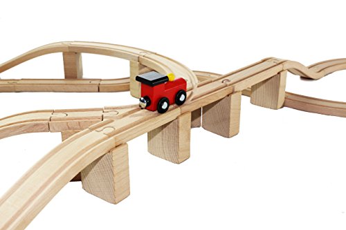 JOYIN 62 Pieces Wooden Train Track Set, Including 1 Thomas Magnetic Toy Train, Wooden Railway Set Compatible with Versatile Brands, Birthday Holiday