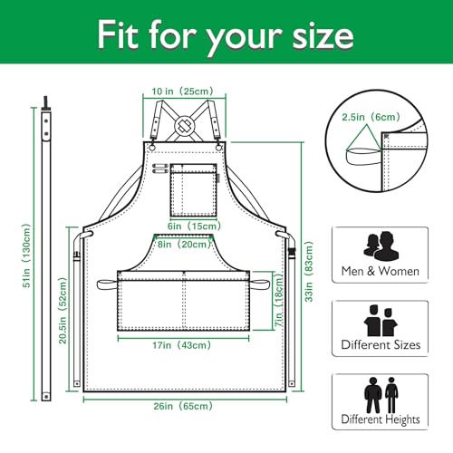 Stenffy Handmade Work Apron, Cotton Canvas, Multiple Pockets, Adjustable Cross Back Weight Apron, BBQ Cafe Kitchen Painting Carpenter Artist Apron, Stenffy