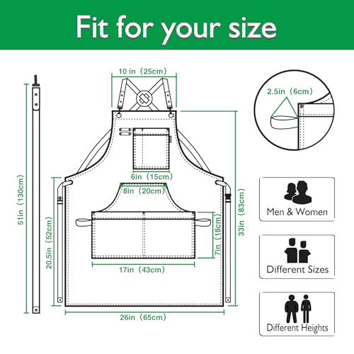 Stenffy Handmade Work Apron, Cotton Canvas, Multiple Pockets, Adjustable Cross Back Weight Apron, BBQ Cafe Kitchen Painting Carpenter Artist Apron, - WoodArtSupply