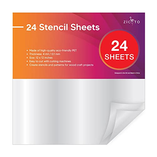 Easy Cut Stencil Sheet Set of 24-12”x12” Acetate Mylar for Cricut Vinyl Cutting – Craft Material - WoodArtSupply