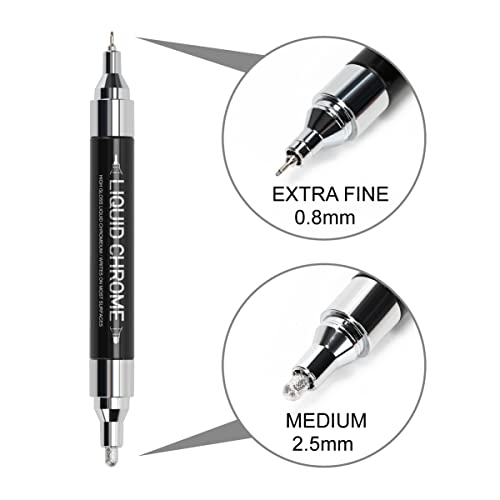 ZEYAR Liquid Chrome Marker Paint Marker, DIY Silver Marker Pen for any surface, High-gloss display effects, Dual tips: Extra Fine and Medium Point - WoodArtSupply