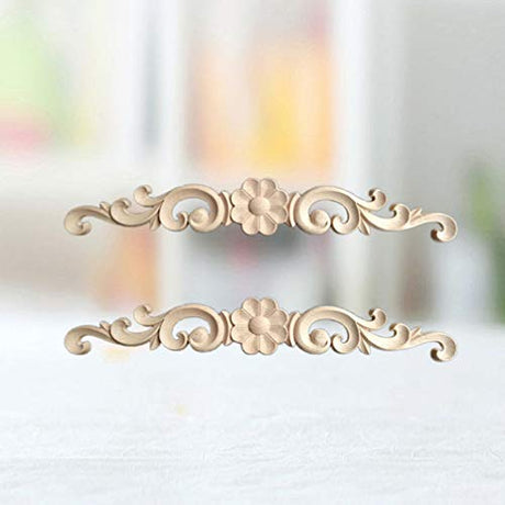 2pcs Wood Carving Sticky Flower Delicate Door Head Carving Flowers Wood Applique Wood Appliques,Decorative Wood Appliques for Furniture Cabinet Door HEALLILY