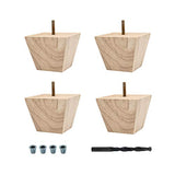 OUTWATER 3 in. x 3-7/8 in. Unfinished Solid Hardwood Square Bun Foot | 4 Pack with 4 Free Insert Nuts and Drill Bit OUTWATER
