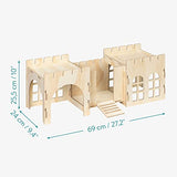 Navaris Rabbit Castle - Wooden Hideaway Playhouse for Pet Bunny - MDF & Pine Wood Rabbit Toy House - Bunny Hideout Fort - 27.2" x 9.4" x 10" Navaris