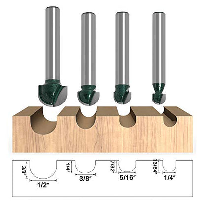 Yakamoz 4Pcs 1/4" Shank Round Nose Router Bit Core Box Router Bits Set Round Groove CNC Sign Making Router Cutter Woodworking Carving Cutting Tool - WoodArtSupply