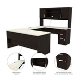 Bestar Ridgeley U-Shaped Executive Desk with Pedestal and Hutch in, 65W, White Chocolate Bestar