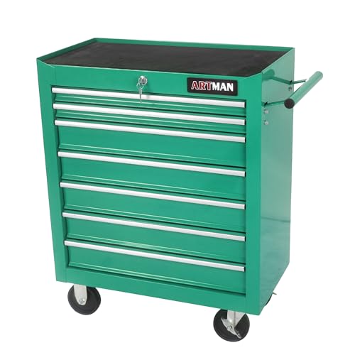 Rolling Tool Chest with 7-Drawer Tool Box,Multifunctional Tool Cart on Wheels,Tool Storage Organizer Cabinets with Key Locking for Garage, Warehouse, PULLAFUN