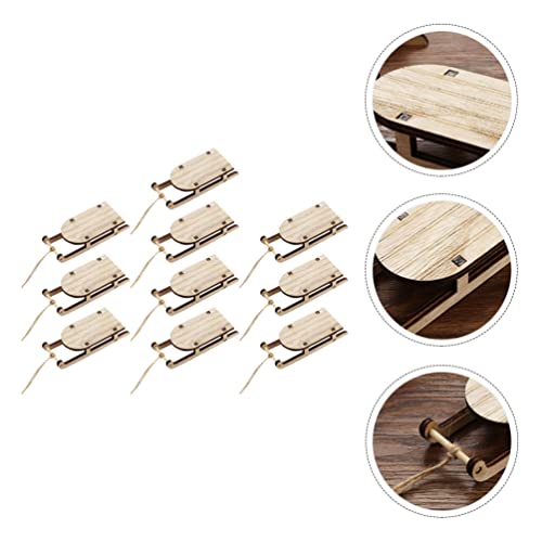 VOSAREA 10Pcs Christmas Sled Ornaments Unfinished Wood Miniature Ski Snow Sleigh Hanging Pendant Centerpiece for Xmas Tree Outdoor Indoor Wall Decor VOSAREA