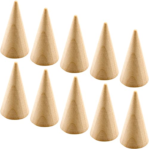 IFAMIO 10 Pieces Wood Ring Cone Stand Wooden Single Ring Display Holder Cone Shape Ring Display Support Ring Rack Ring Holder Jewelry Display Stand