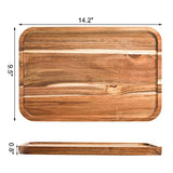 YOUEON Set of 2 Acacia Wood Serving Tray with Raised Lip, 14.2 x 9.5 Inch Rectangular Serving Tray, Appetizer Cheese Plate, Sandwich Dessert Trays, Youeon
