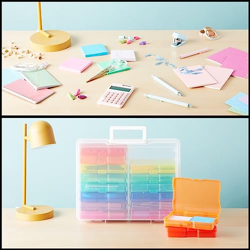 Bright Creations 16 Transparent 4x6 Photo Storage Boxes and Organizer with Handle for Pictures, Art Supplies (Rainbow Colors) Bright Creations
