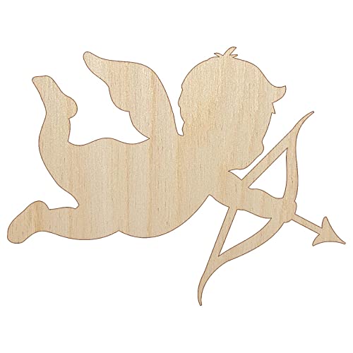 Cupid with Arrow Hearts Valentine's Day Silhouette Unfinished Wood Shape Piece Cutout for DIY Craft Projects - 1/8 Inch Thick - 4.70 Inch Size - WoodArtSupply