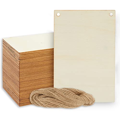 50 Pack Unfinished Wood Plaque Blanks with Jute String for Crafts, DIY Party Banners, Wooden Pennants, Blank Wooden Signs for Crafts, Art Projects - WoodArtSupply