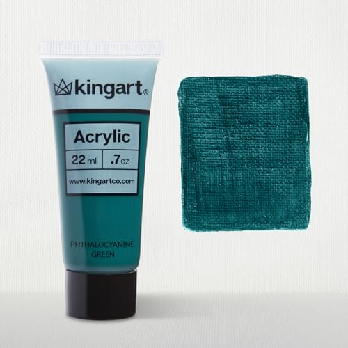 KINGART 500-135 PRO Artist Quality Phthalocy Green Acrylic Paint, 22ml (0.74oz) Tubes, 3 Pack - Set (66ml Total), Phthalocy Green KINGART