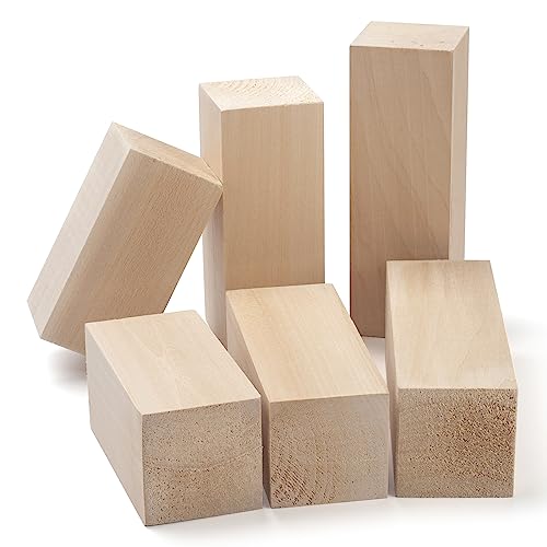 FACATH Basswood Carving Blocks 6 Pcs Whittling Wood Blocks Wood Carving Kit with 3 Different Sizes, Soft Bass Wood for Wooden Carving Easy to Use for FACATH