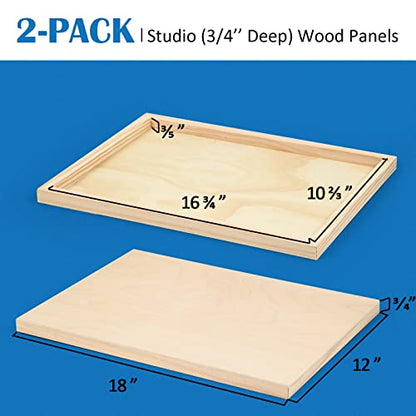 Falling in Art Unfinished Birch Wood Panels Kit for Painting, Wooden Canvas 2 Pack of 12x18 Studio 3/4" Deep, Cradle Boards for Pouring, Art, Crafts, - WoodArtSupply