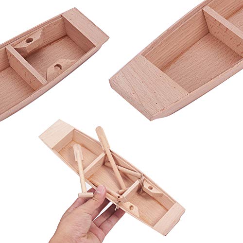 GORGECRAFT 11.6 Inch Large Wooden Boat Unfinished Natural Canoe Wood Craft Project Nautical Fishing Boat Model Ocean Landscape Ornamnets Sailboat - WoodArtSupply