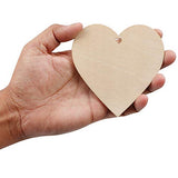 Kurtzy 50 Pack of Wooden Hearts with Natural Twine - 10x10cm / 4x4 Inches Unfinished Wooden Shaped Heart Set with Holes - Decorations for Weddings, Kurtzy