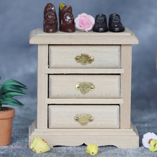 Abaodam 1pc Bedside Table Model Solid Wood Nightstand Drawer Dresser Mini Accessories Unfinished Nightstand Dollhouse Doll Decoration Dollhouse