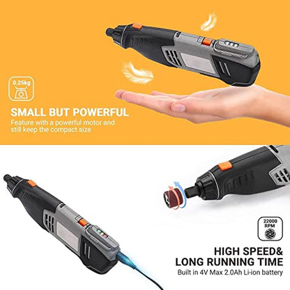 Rotary Tool, 4V Cordless Mini Rotary Multi-Tool Kit with 2 Variable Speed, 31pcs Accessories Kit for Carving, Engravingand Polishing