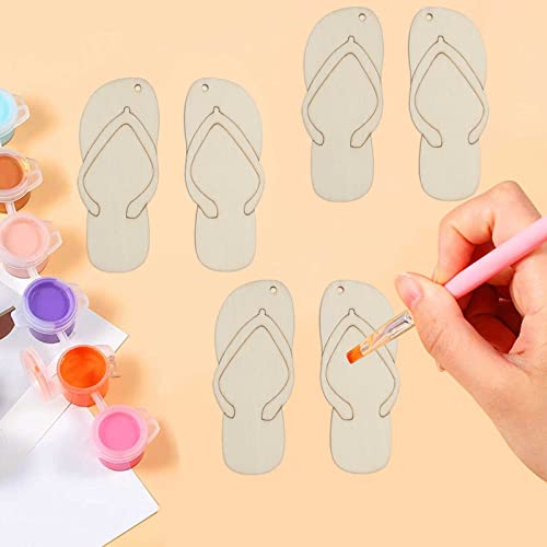 20pcs Flip Flop Shape Unfinished Wood Cutouts DIY Crafts 10 Pairs Blank Slippers Wooden Ornaments for Summer Beach Hawaii Luau Party Decoration