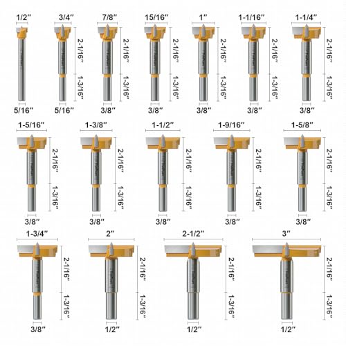 FivePears 16 Pcs Forstner Drill Bits Set, Carbide Tipped Wood Hole Saw Auger Opener, Hole Opener Hinge Hole Cutter for Woodworking, Plastic, Plywood FIVEPEARS