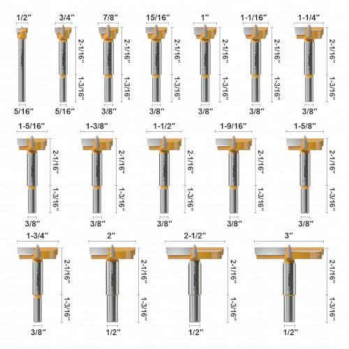 FivePears 16 Pcs Forstner Drill Bits Set, Carbide Tipped Wood Hole Saw Auger Opener, Hole Opener Hinge Hole Cutter for Woodworking, Plastic, Plywood - WoodArtSupply