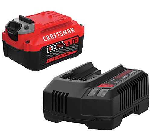 Craftsman V20 Battery and Charger, for Power Tool Kits and Outdoor Tools, 4.0 Ah, Lithium Ion Battery (CMCB204-CK) Craftsman