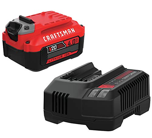 Craftsman V20 Battery and Charger, for Power Tool Kits and Outdoor Tools, 4.0 Ah, Lithium Ion Battery (CMCB204-CK) - WoodArtSupply