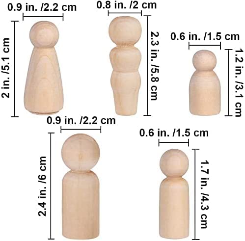 Decorative Wooden Peg Doll People - Assorted Sizes - Set of 40 Includes 5 Shapes Unfinished Wooden Peg Doll Bodies Great for Arts and Crafts