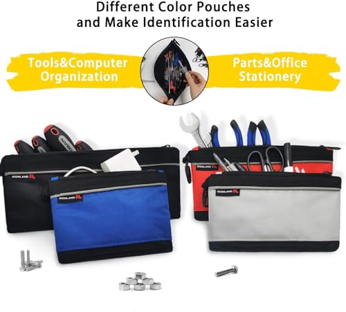 IRONLAND Small Tool Pouches with Zipper Small Tool Bags Waterproof 1680D Tool Pouch Bags for Men Mutipurpose Tool Storage Organizer 4 Pack IRONLAND