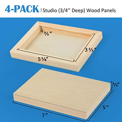 Falling in Art Unfinished Birch Wood Canvas Panels Kit, Falling in Art 4 Pack of 5x7’’ Studio 3/4’’ Deep Cradle Boards for Pouring Art, Crafts, Falling in Art
