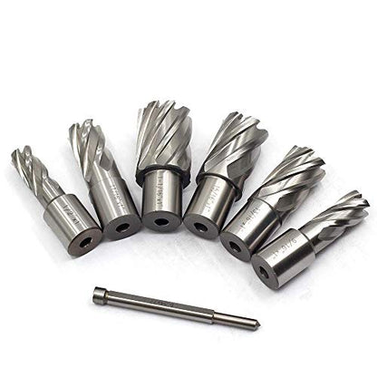 OSCARBIDE Annular Cutter Set 7 Pieces 3/4" Weldon Shank 1"Cutting Depth,1/2 to 1-1/16 inch Diameter,2 Flats Annular Cutters HSS Mag Drill Bits Kit - WoodArtSupply