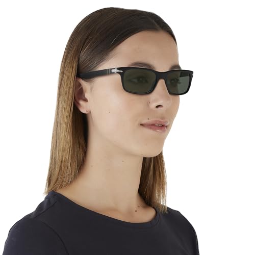 Persol PO3048S Rectangular Sunglasses, Black/Green, 55 mm Persol
