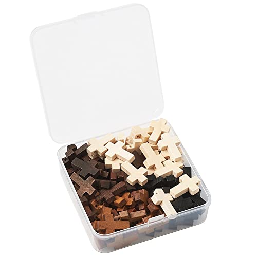 KISSITTY 100Pcs/box Wooden Cross Charms 4 Colors Natural Unfinished Wood Cross Crafts Beads Small Cross Charms Pendants Hole: 1.8mm for Necklace KISSITTY