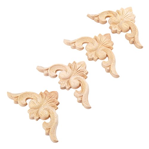 4-Pack Wood Carved Appliques Onlay Decal for Furniture, 6x6cm/2.36"x2.36", Corner Decal for Desk Cabinet Mirror Dresser Drawer Home Decoration MUXSAM