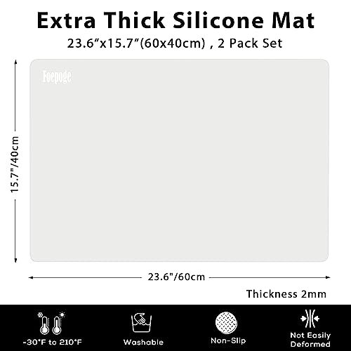 2MM Extra Thick Silicone Mats for Kitchen Counter Heat Resistant Mat, 23.6" x 15.7" Silicone Countertop Protector Mat Large Placemats, Silicon Craft Foepoge