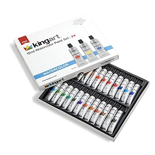 KINGART Watercolor Paint, 12ml Tubes, Set of 24 - WoodArtSupply