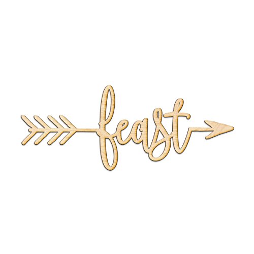 Feast Right Arrow Wood Sign Home Decor Wall Art Hanging Rustic Unfinished 12" x 5" Woodums