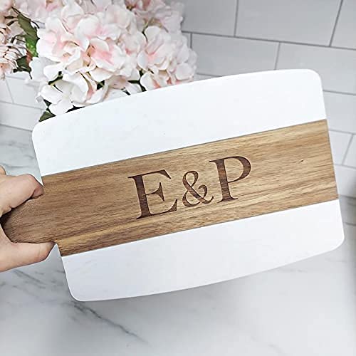 Cheese Board, Personalized Wood Marble Cutting Board, Initial Marble Cheese Board Charcuterie Boards, Engagement Gifts for Couples (Rectangular Wood - WoodArtSupply