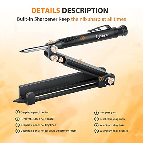 Saker Multi-function Scribing Tool- Construction Pencil- Aluminum Alloy Scribe Tool with Deep Hole Pencil,DIY Woodworking Scribe Gauge Scriber Line Saker