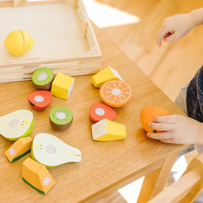 Melissa & Doug Cutting Fruit Set - Wooden Play Food Kitchen Accessory, Multi - Pretend Play Accessories, Wooden Cutting Fruit Toys For Toddlers And