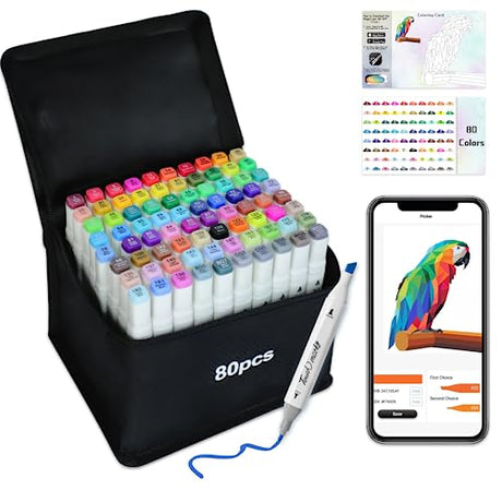 Brled 80 Colors Alcohol Markers with Free App, Alcohol-Based Markers for Artists, Art Markers for Painting, Coloring, Sketching and Drawing, Chisel Brled