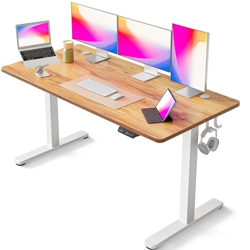 FEZIBO Electric Standing Desk, 63 x 24 Inches Height Adjustable Stand up Desk, Sit Stand Home Office Desk, Computer Desk, Light Rustic - WoodArtSupply