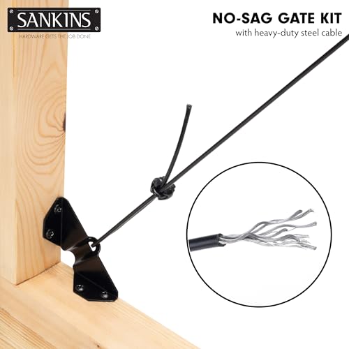SANKINS Anti-Sag Gate Kits for Wooden Fence, Black Gate Support Cable Kit Hardware, Gate Sag Frame Kit Hardware for Wooden Fence, Wood Gate Door SANKINS